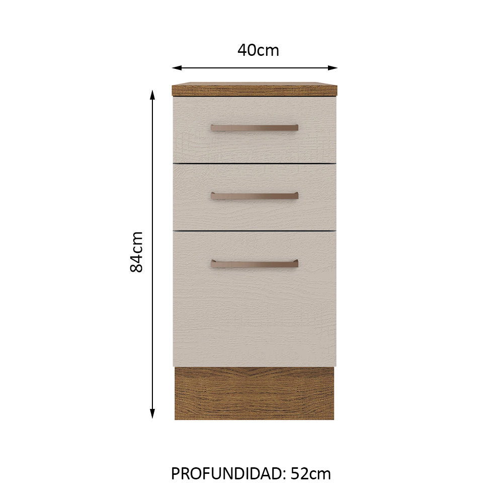 Mueble de Cocina Bajo Agata 40 cm 3 Cajones Marrón/Crema