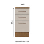 Mueble de Cocina Bajo Agata 40 cm 3 Cajones Marrón/Crema