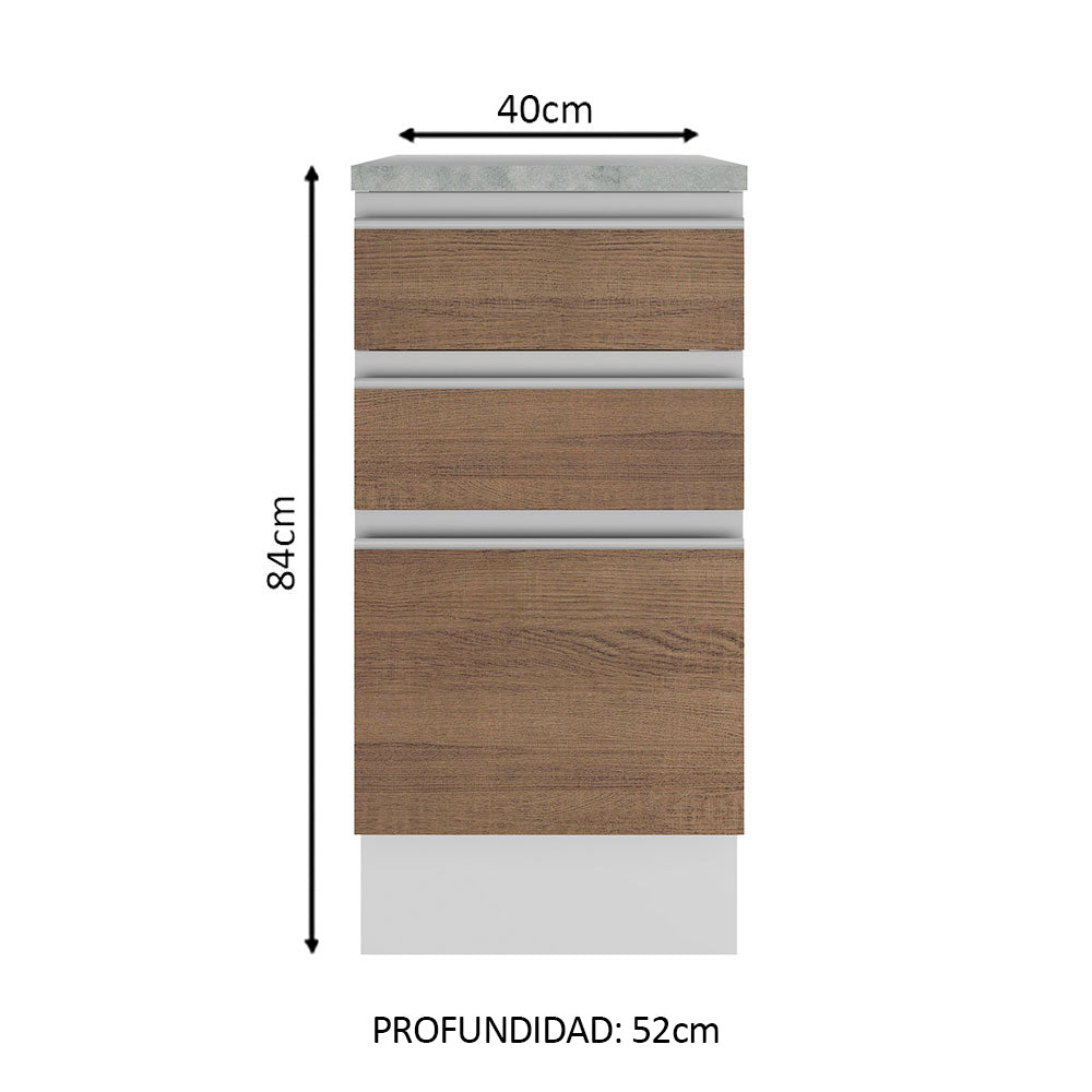 Mueble de Cocina Bajo Glamy 40 cm 3 Cajones Blanco/Marrón