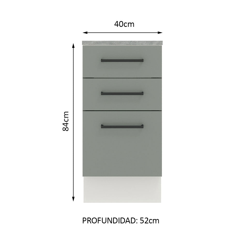 Mueble de Cocina Bajo Agata 40 cm 3 Cajones Blanco/Gris