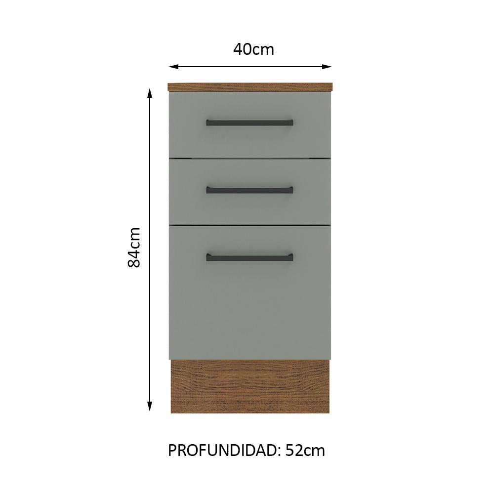 Mueble de Cocina Bajo Agata 40 cm 3 Cajones Marrón/Gris