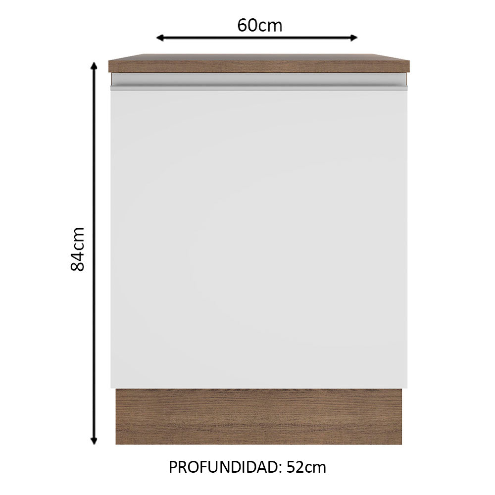 Mueble de Cocina Bajo Glamy 60 cm 1 Puerta Marrón/Blanco