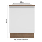 Mueble de Cocina Bajo Glamy 60 cm 1 Puerta Marrón/Blanco