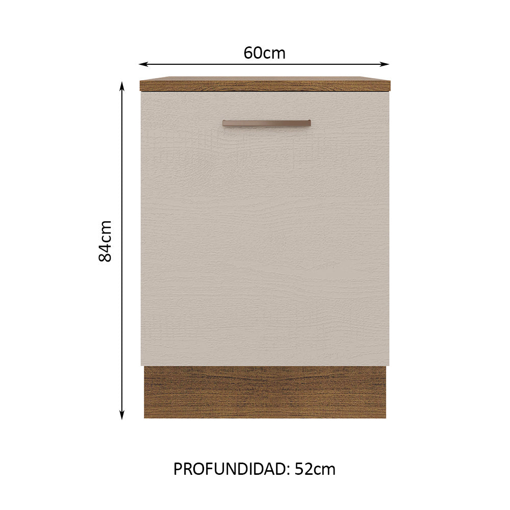Mueble de Cocina Bajo Agata 60 cm 1 Puerta Marrón/Crema