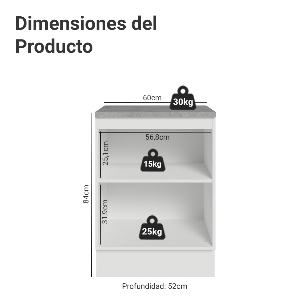 Mueble de Cocina Bajo Vik 60 cm 1 Puerta Blanco/Gris