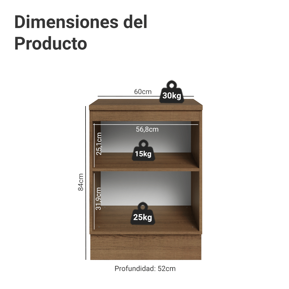 Mueble de Cocina Bajo Vik 60 cm 1 Puerta MarrónGris