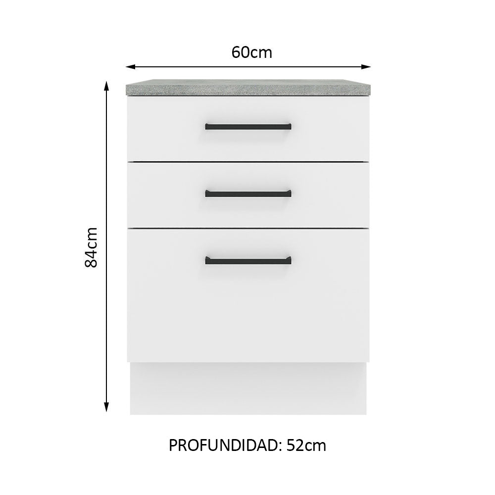 Mueble de Cocina Bajo Agata 60 cm 3 Cajones Blanco