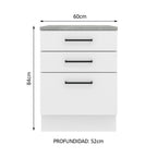 Mueble de Cocina Bajo Agata 60 cm 3 Cajones Blanco
