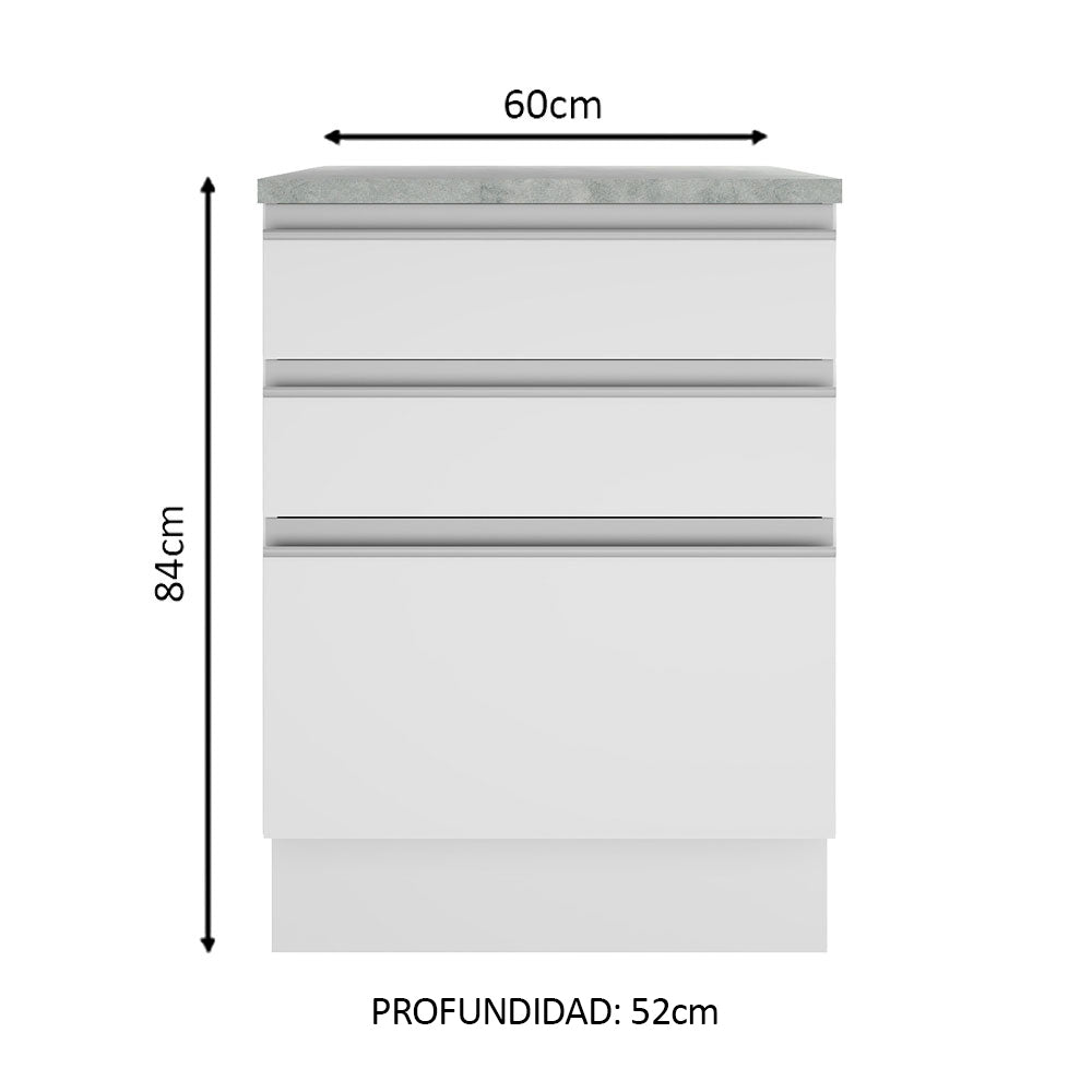 Mueble de Cocina Bajo Glamy 60 cm 3 Cajones Blanco