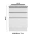 Mueble de Cocina Bajo Glamy 60 cm 3 Cajones Blanco
