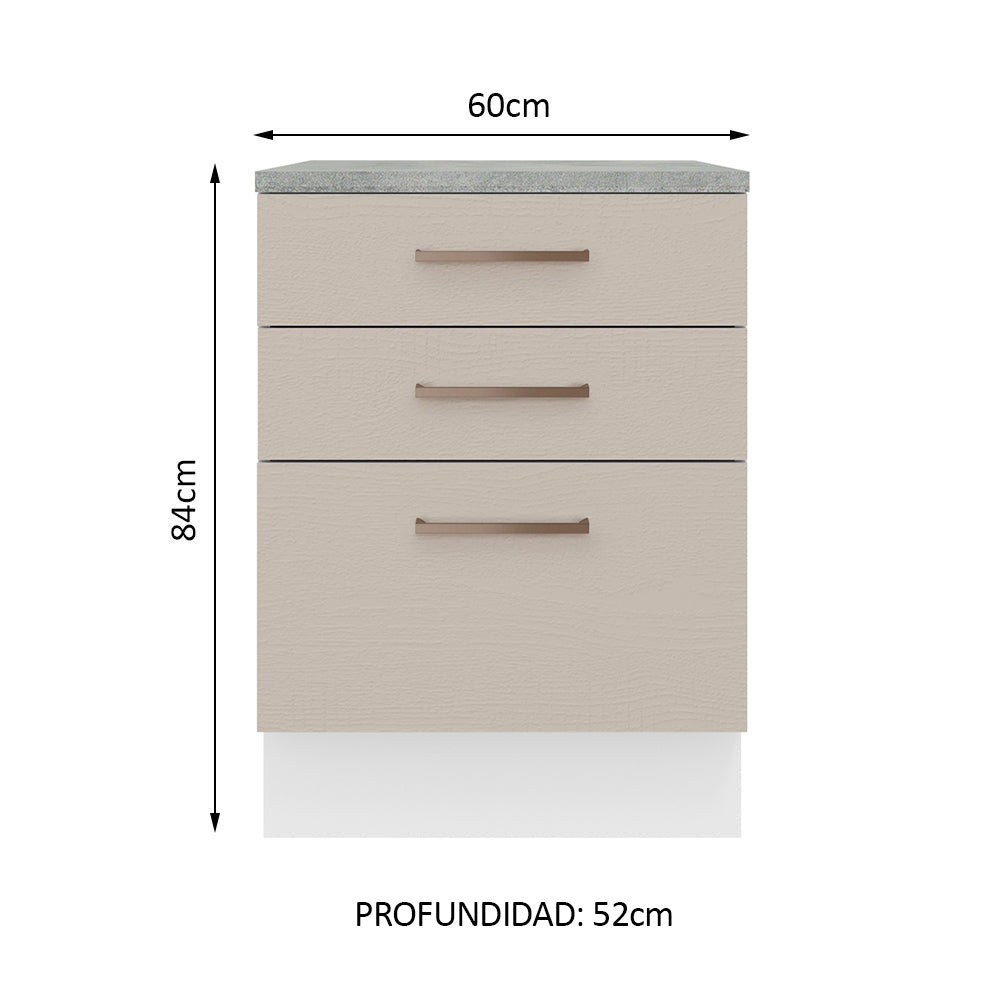 Mueble de Cocina Bajo Agata 60 cm 3 Cajones Blanco/Crema