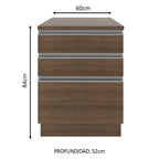Mueble de Cocina Bajo Glamy 60 cm 3 Cajones Marrón
