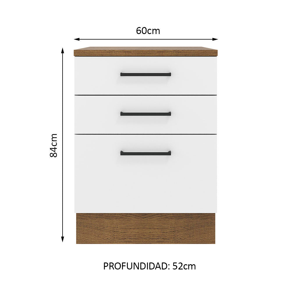 Mueble de Cocina Bajo Agata 60 cm 3 Cajones Marrón/Blanco
