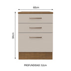 Mueble de Cocina Bajo Agata 60 cm 3 Cajones Marrón/Crema