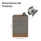 Mueble de Cocina Bajo Vik 60 cm 3 Cajones MarrónGris