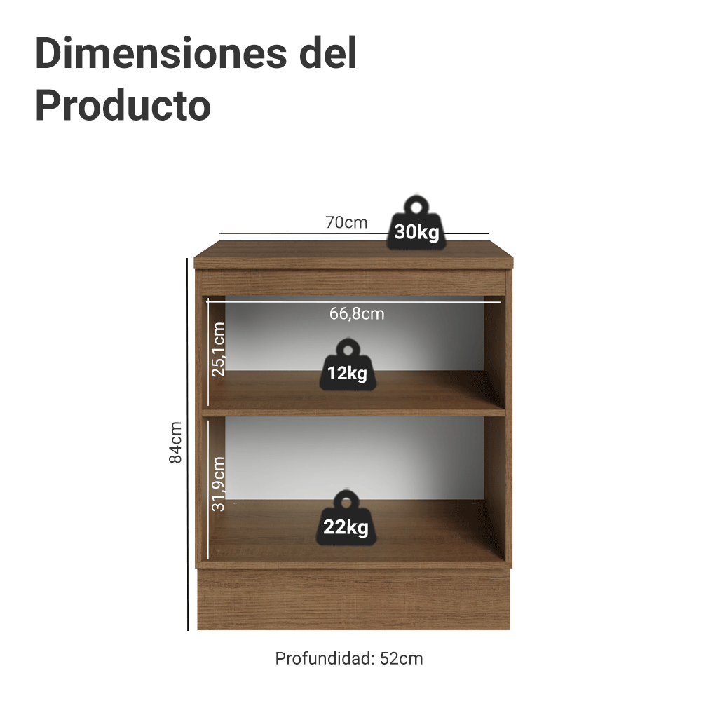 Mueble de Cocina Bajo Vik 70 cm 2 Puertas Marrón/Gris