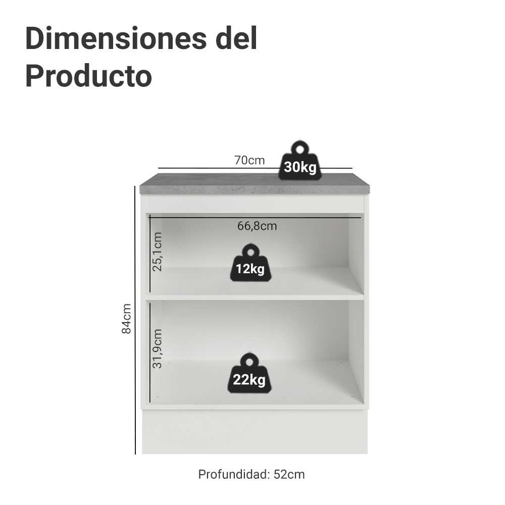 Mueble de Cocina Bajo Vik 70 cm 2 Puertas BlancoVerde