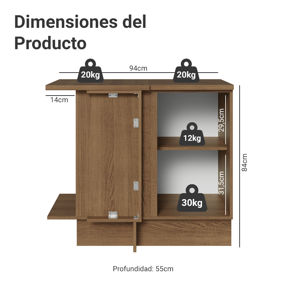 Mueble de Cocina Bajo de Esquina Vik 1 Puerta MarrónVerde