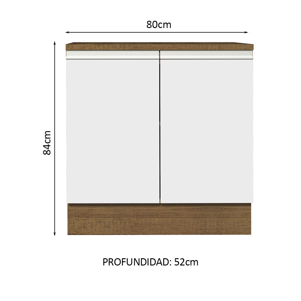 Mueble de Cocina Bajo Glamy 80 cm 2 Puertas Marrón/Blanco