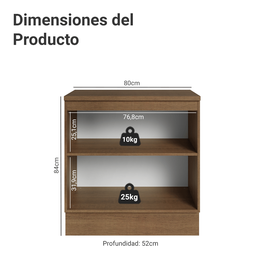 Mueble de Cocina Bajo Vik 80 cm 2 Puertas MarrónVerde