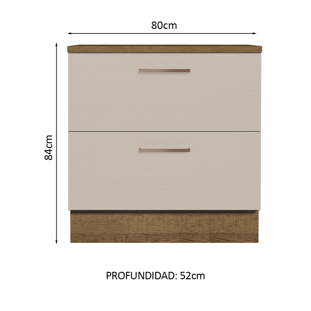 Mueble de Cocina Bajo Agata 80 cm 2 Cajones Marrón/Crema