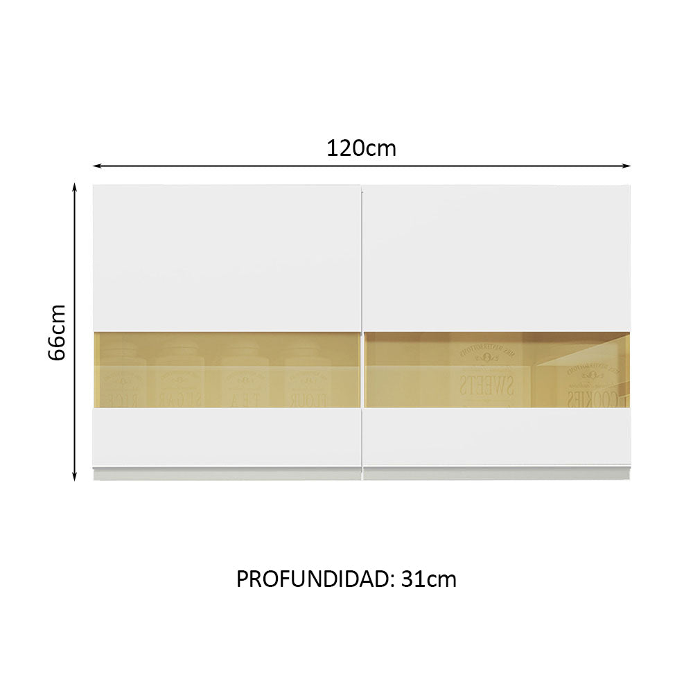 Mueble de Cocina Superior Glamy 1.20 m 2 Puertas con Cristal Reflex Blanco