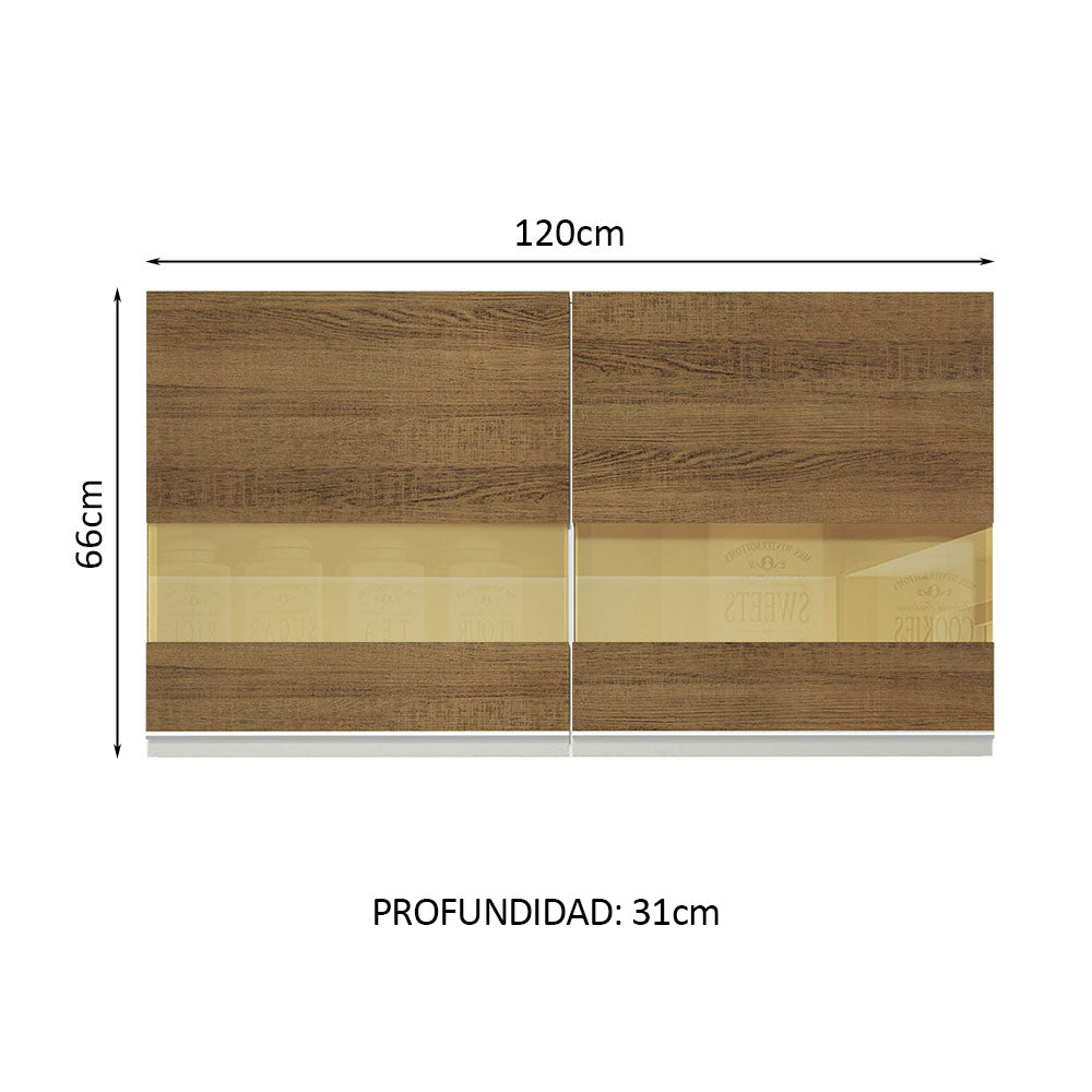 Mueble de Cocina Superior Glamy 1.20 m 2 Puertas con Cristal Reflex Blanco/Marrón