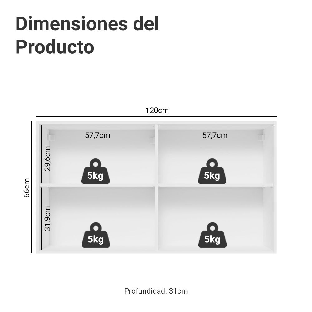 Mueble de Cocina Superior Glamy 1.20 Metros 2 Puertas Blanco