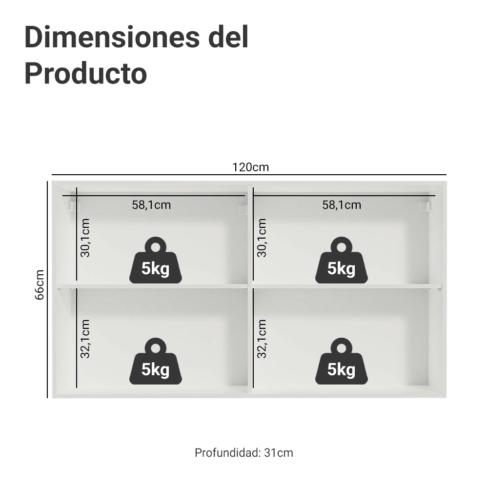 Mueble de Cocina Superior Reims 1.20 Metros 2 Puertas Blanco
