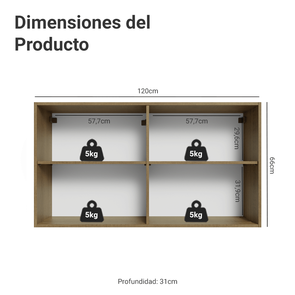 Mueble de Cocina Superior Lux 1.20 Metros 2 Puertas MarrónGris