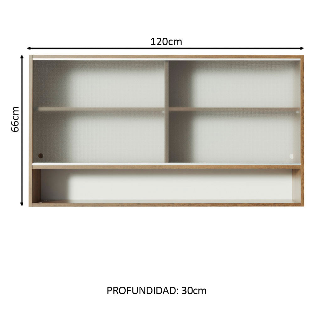 Mueble de Cocina Superior Glamy 1.20 m 2 Puertas Corredizas de Cristal 1 Nicho Marrón