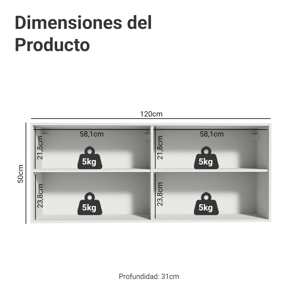 Mueble de Cocina Superior Reims con 2 Puertas 120 cm x 50 cm Blanco