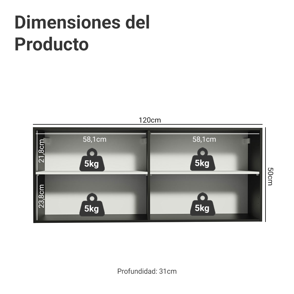 Mueble de Cocina Superior Reims con 2 Puertas 120 cm x 50 cm