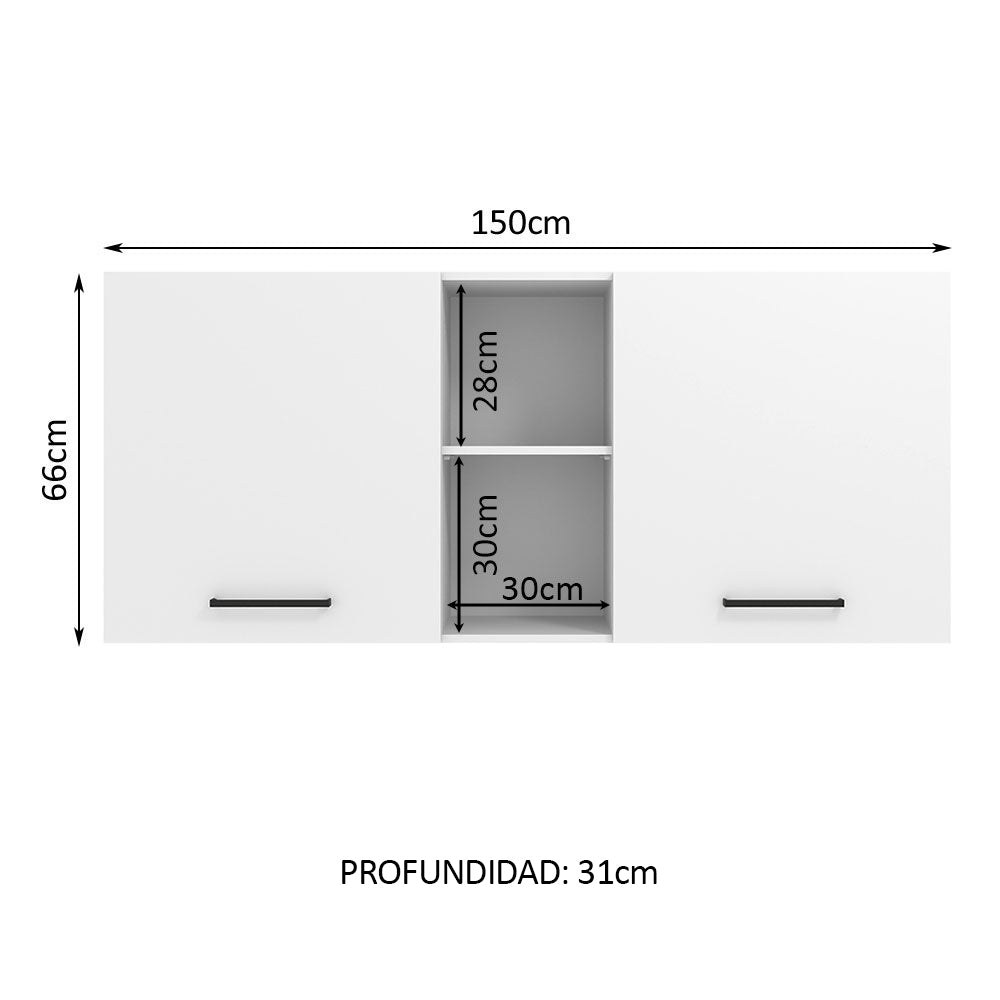 Mueble de Cocina Superior Agata 1.50 m 2 Puertas 2 Nichos Centrales Blanco