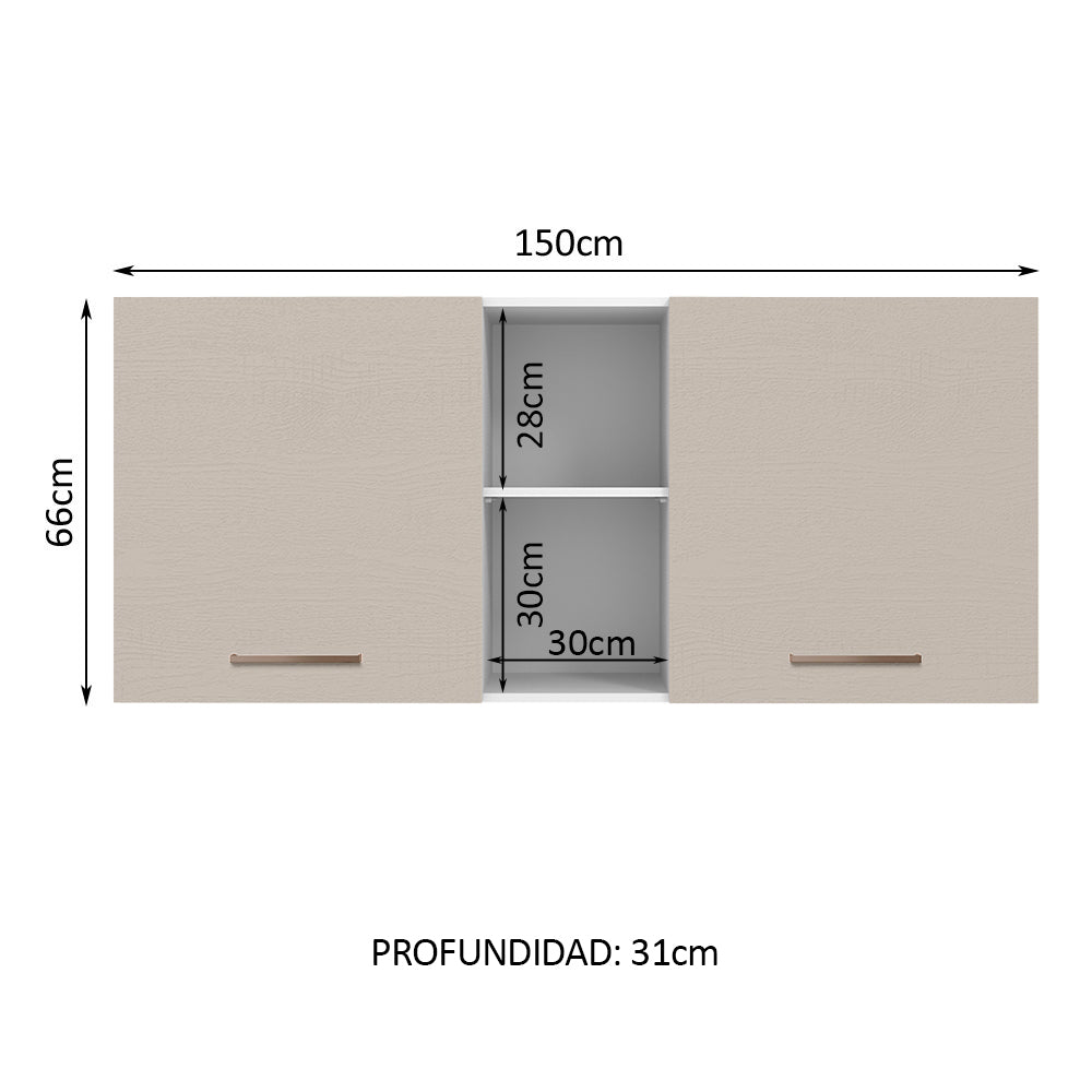 Mueble de Cocina Superior Agata 1.50 m 2 Puertas 2 Nichos Centrales Blanco/Crema
