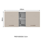 Mueble de Cocina Superior Agata 1.50 m 2 Puertas 2 Nichos Centrales Blanco/Crema