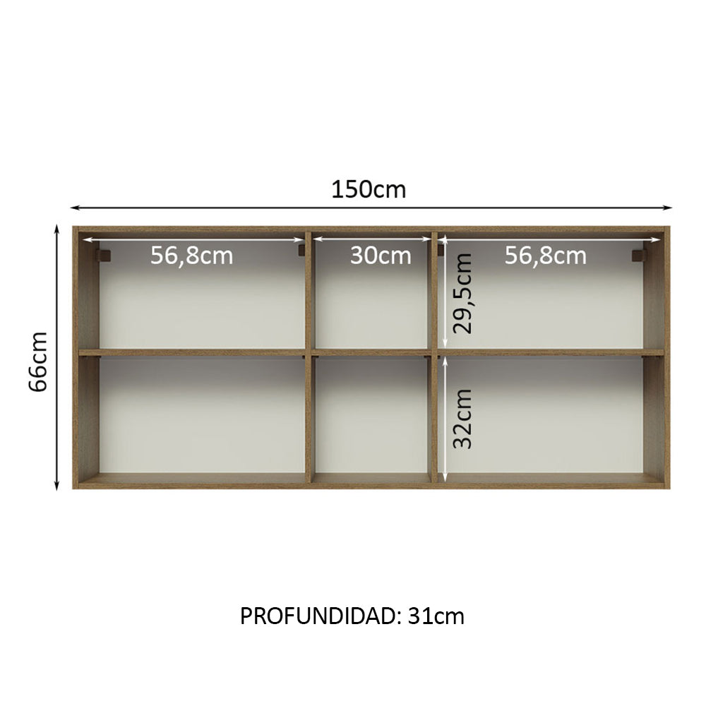 Mueble de Cocina Superior Glamy 1.50 m 2 Puertas 2 Nichos Centrales Marrón