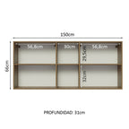 Mueble de Cocina Superior Glamy 1.50 m 2 Puertas 2 Nichos Centrales Marrón