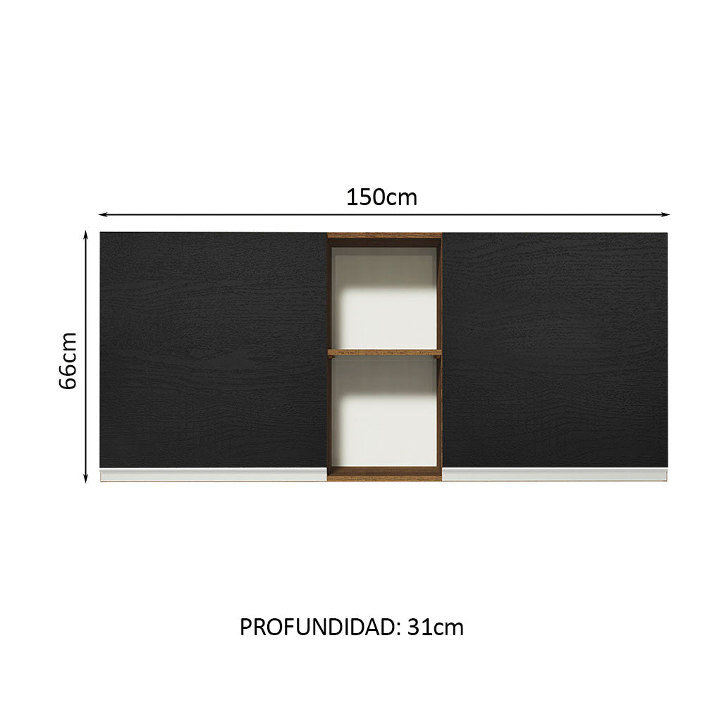 Mueble de Cocina Superior Glamy 1.50 m 2 Puertas 2 Nichos Centrales Marrón/Negro
