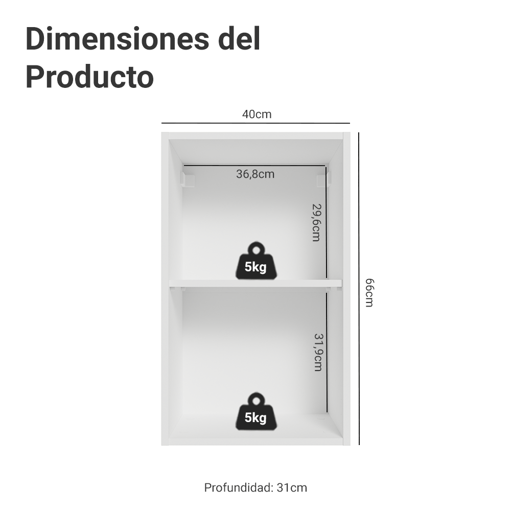Mueble de Cocina Superior Vik 40 cm 1 Puerta Blanco/Gris