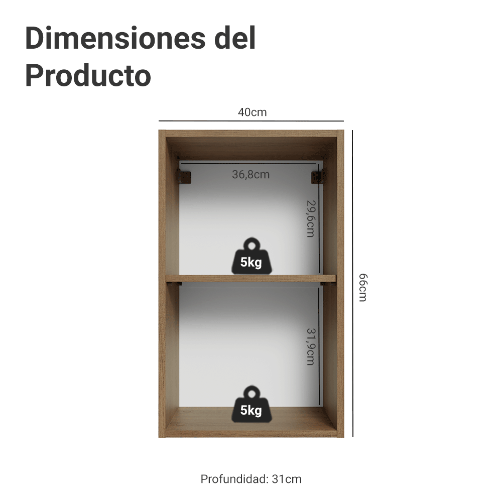 Mueble de Cocina Superior Vik 40 cm 1 Puerta Marrón/Verde