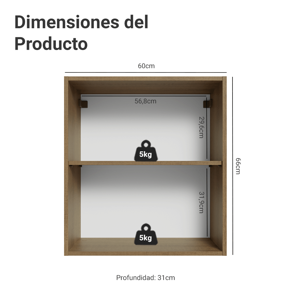 Mueble de Cocina Superior Lux 60 cm 1 Puerta con Vidrio Superpuesto Marrón/Gris
