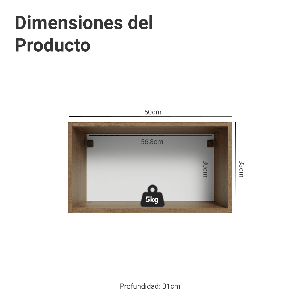 Mueble de Cocina Superior Vik 60 cm 1 Puerta Abatible Marrón/Gris