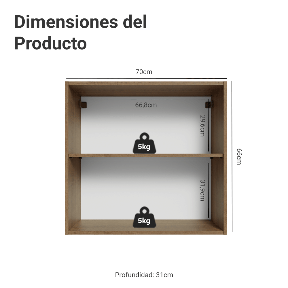 Mueble de Cocina Superior Vik 70 cm 2 Puertas Marrón/Verde