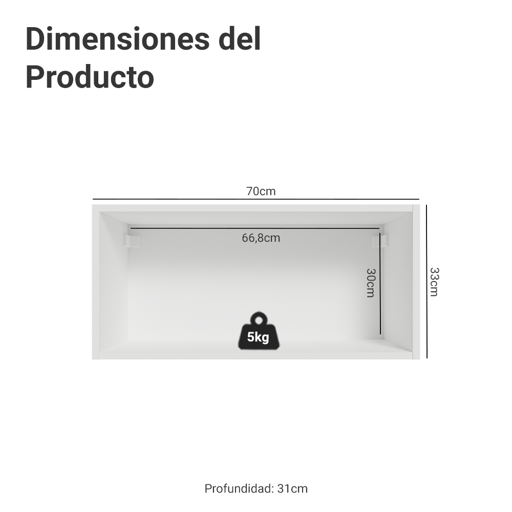Mueble de Cocina Superior Vik 70 cm 1 Puerta Abatible Blanco/Gris