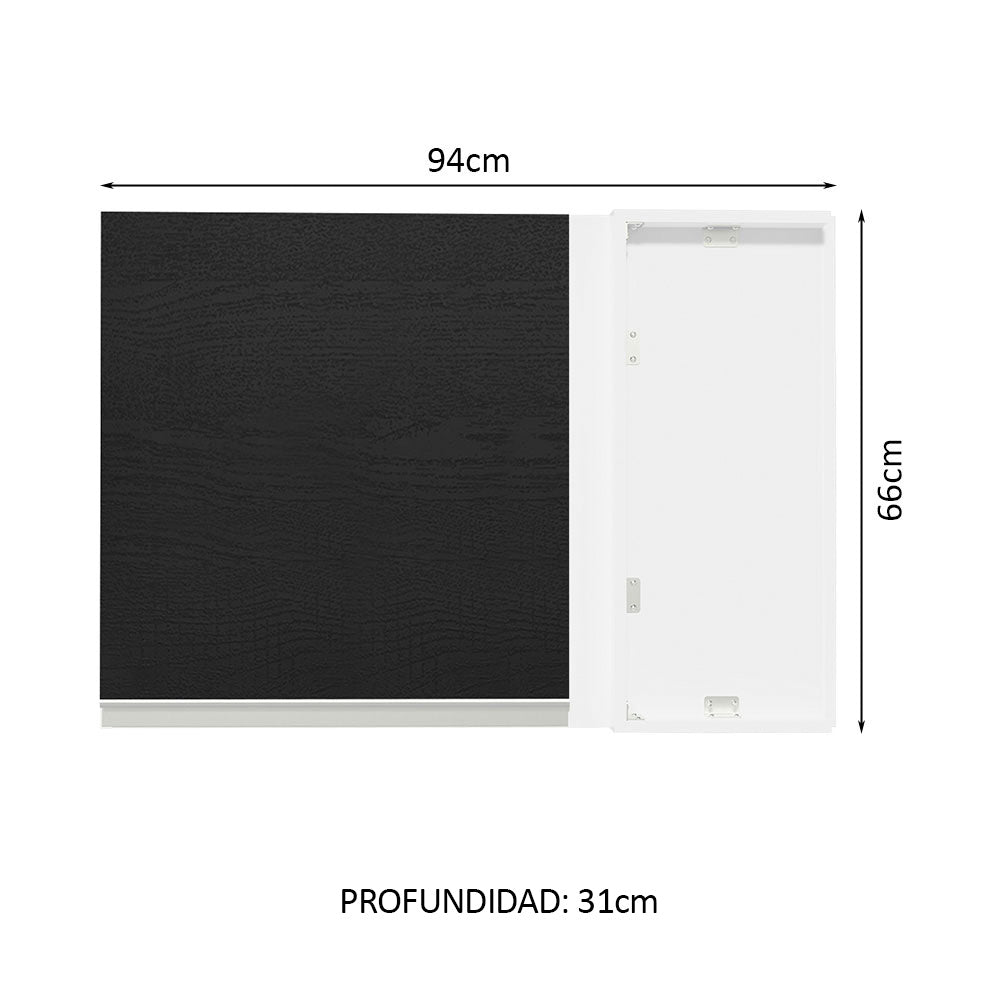 Mueble de Cocina Superior de Esquina Glamy 1 Puerta Blanco/Negro