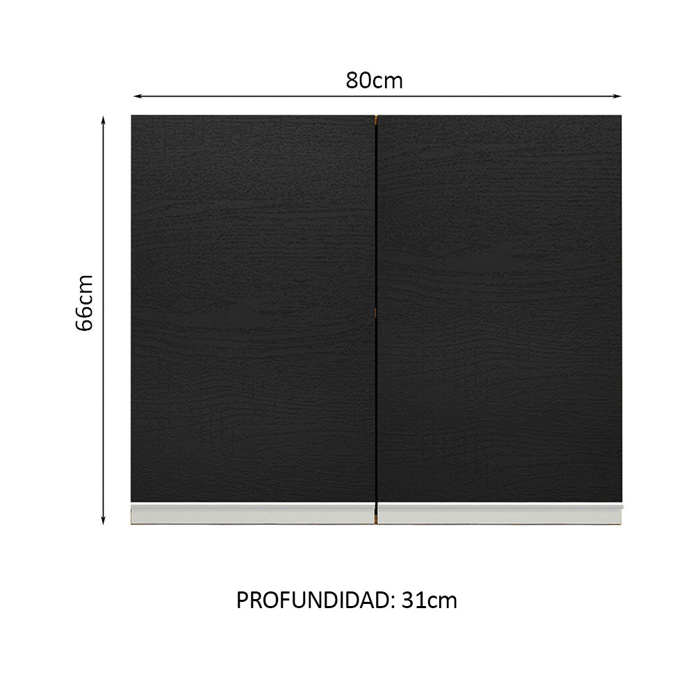 Mueble de Cocina Superior Glamy 80 cm 2 Puertas Marrón/Negro