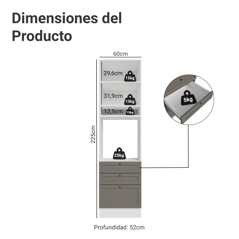 Mueble de Cocina para Hornos Vik 60 cm Blanco/Gris