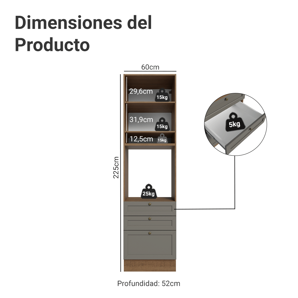 Mueble de Cocina para Hornos Vik 60 cm Marrón/Gris