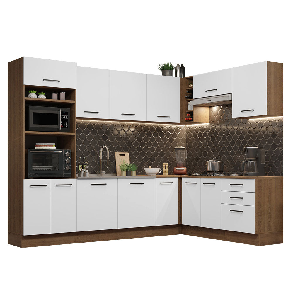 Cocina Integral de Esquina Agata 4.80 m Marrón/Blanco 01